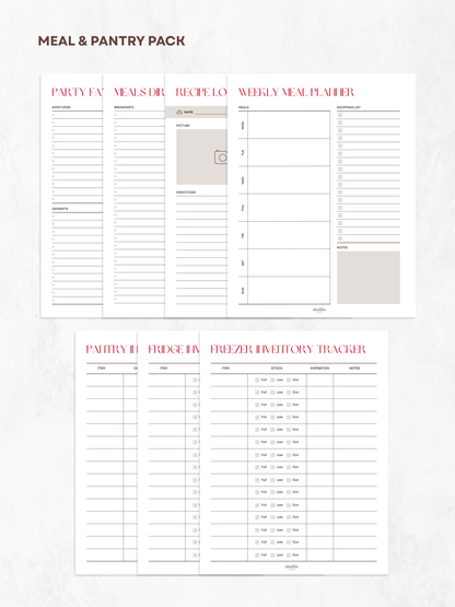 Meal and pantry pack with two sheets of checklists on a white background