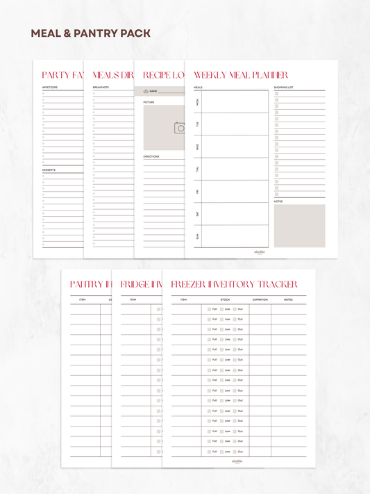 Meal and pantry pack with two sheets of checklists on a white background
